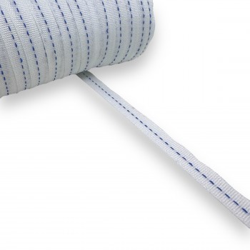  Trimming, webbing tape synthetic 10mm width in white color with blue stripe